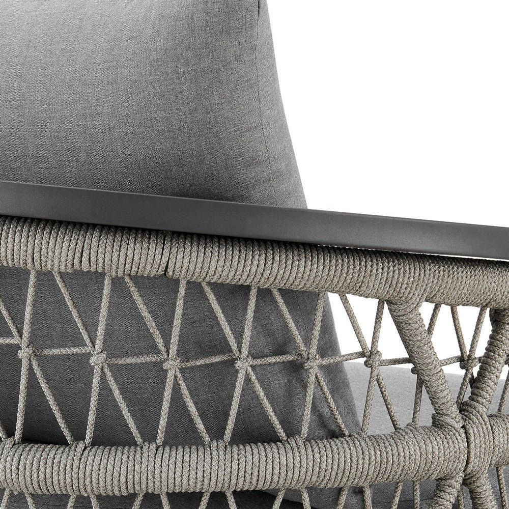 Hosa Outdoor 3 Piece Swivel Chair Set w Coffee Table | Light Gray Rope & Cushions BM339068