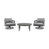 Hosa Outdoor 3 Piece Swivel Chair Set w Coffee Table | Light Gray Rope & Cushions