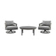 Hosa Outdoor 3 Piece Swivel Chair Set w Coffee Table | Light Gray Rope & Cushions