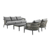 Hosa 4pc Outdoor Social Set w Coffee Table Chairs & Sofa | Light Gray Rope