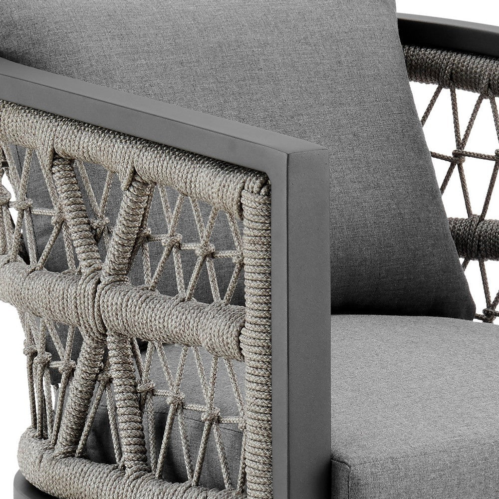 Hosa 5pc Outdoor Dining Table Set w 4 Cushioned Chairs | Light Gray Rope BM339070