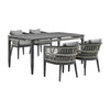 Hosa 5pc Outdoor Dining Table Set w 4 Cushioned Chairs | Light Gray Rope