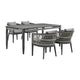 Hosa 5pc Outdoor Dining Table Set w 4 Cushioned Chairs | Light Gray Rope