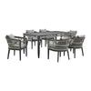 Hosa 5pc Outdoor Dining Table Set w 6 Cushioned Chairs | Light Gray Rope
