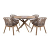 Siana Sesa 5pc Outdoor Dining Table Set | Round Brown Wood | 4 Rope Chairs