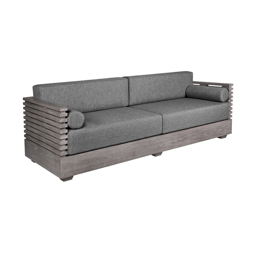 Hida 83’’ Outdoor Sofa w 2 Bolster Pillows | Gray Olefin Cushions