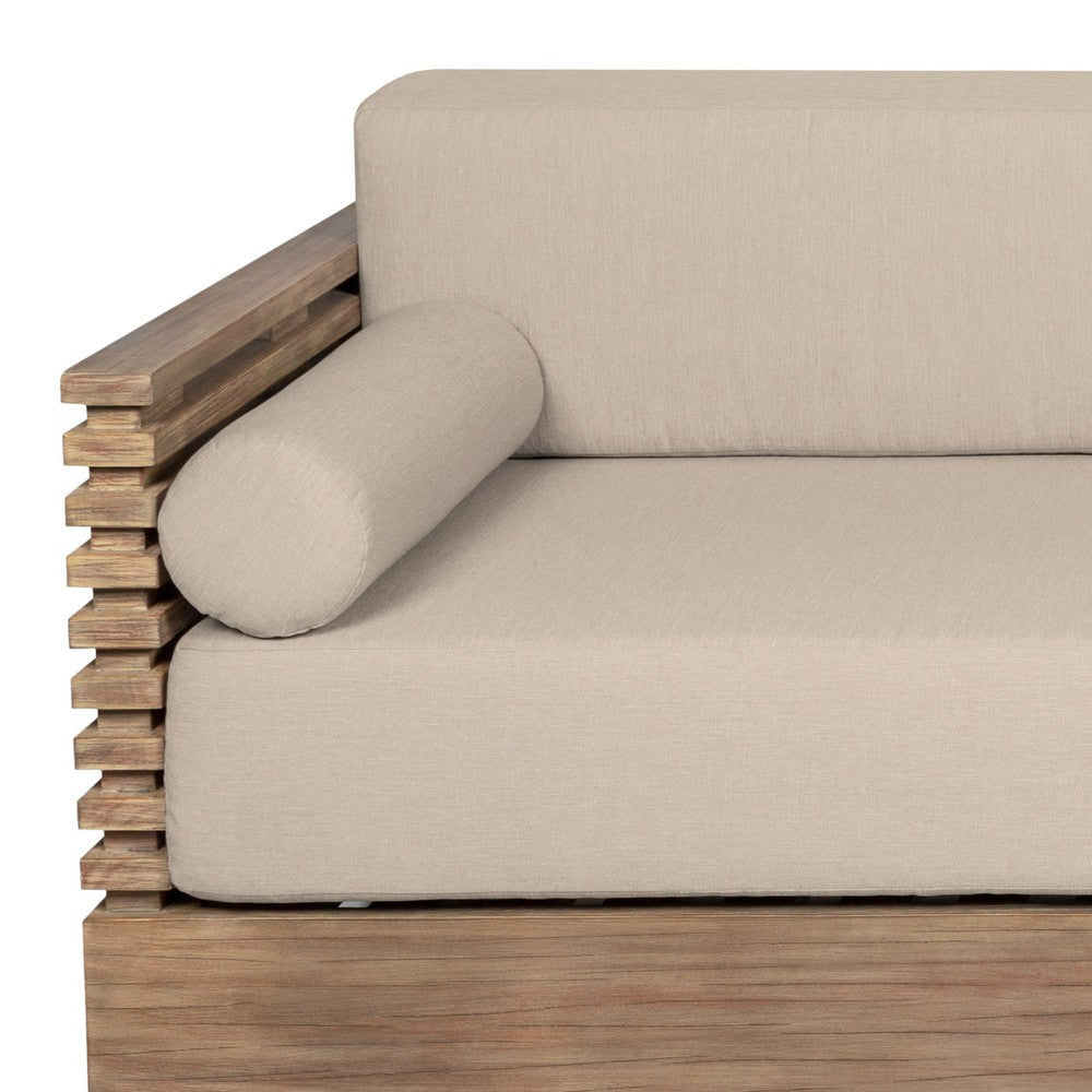 Hida 83’’ Outdoor Sofa w 2 Bolster Pillows | Brown | Taupe Olefin Cushions