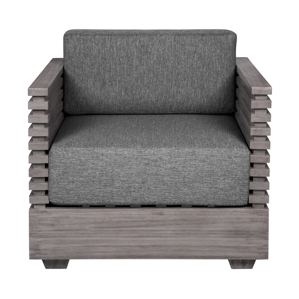 Hida Outdoor Armchair | Gray Eucalyptus Wood | Gray Olefin Cushions BM339076