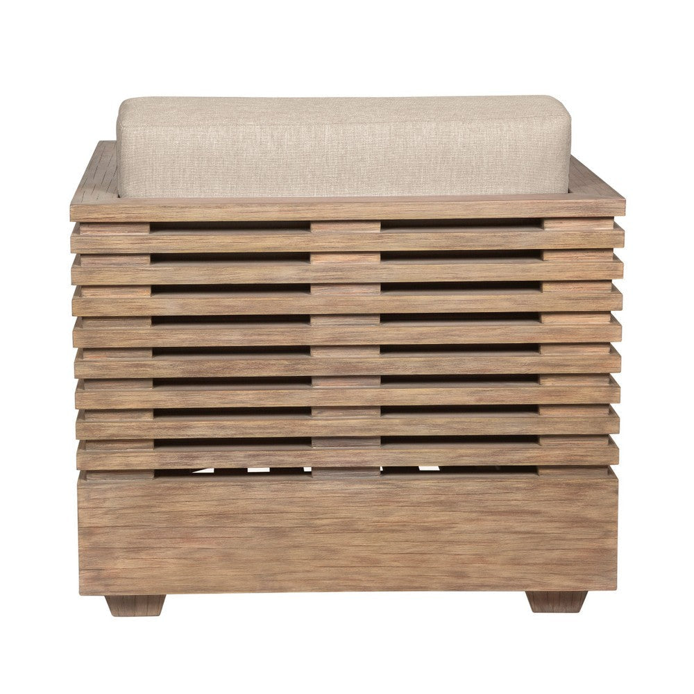 Hida Outdoor Armchair | Brown Eucalyptus Wood | Taupe Olefin Cushions BM339077