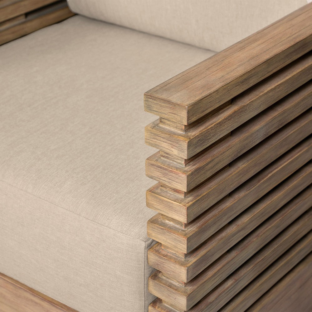 Hida Outdoor Armchair | Brown Eucalyptus Wood | Taupe Olefin Cushions BM339077