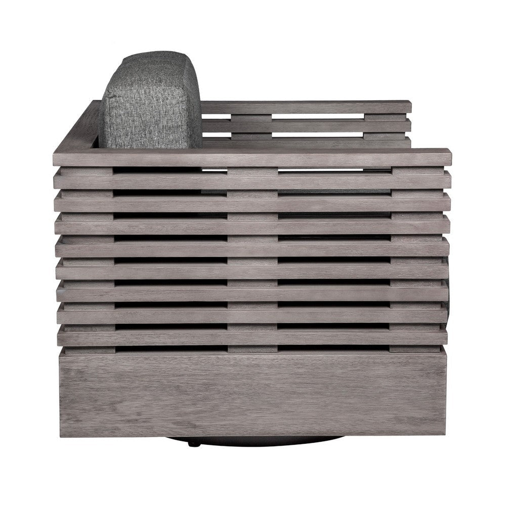 Hida Outdoor Swivel Chair | Gray Eucalyptus Wood | Gray Olefin Cushions