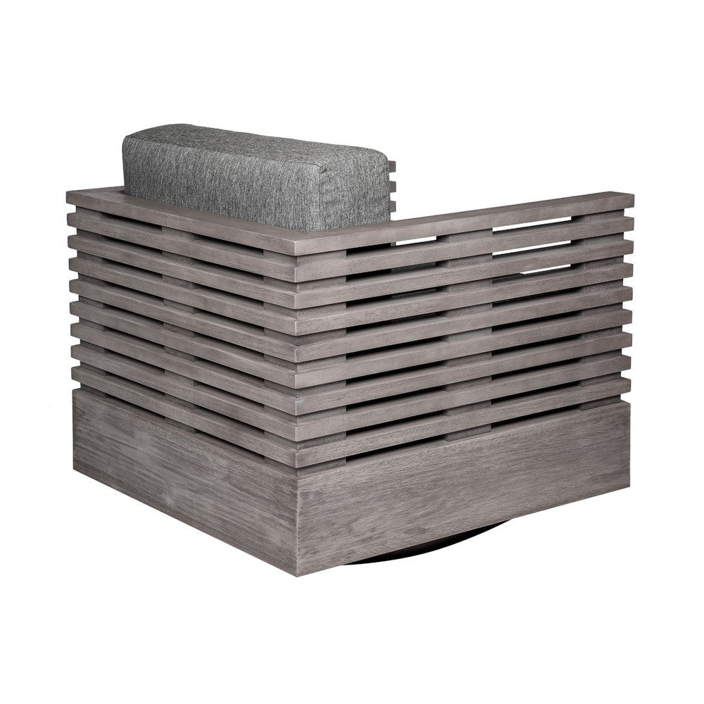 Hida Outdoor Swivel Chair | Gray Eucalyptus Wood | Gray Olefin Cushions