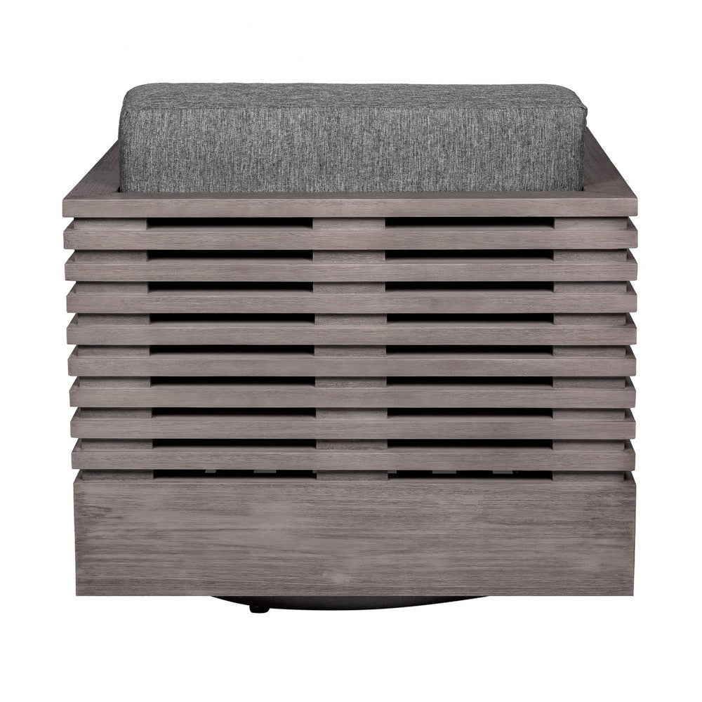 Hida Outdoor Swivel Chair | Gray Eucalyptus Wood | Gray Olefin Cushions