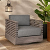 Hida Outdoor Swivel Chair | Gray Eucalyptus Wood | Gray Olefin Cushions