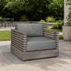 Hida Outdoor Swivel Chair | Gray Eucalyptus Wood | Gray Olefin Cushions