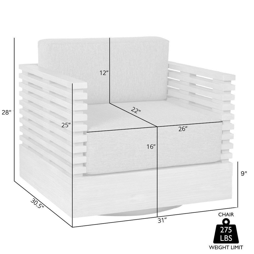Hida Outdoor Swivel Chair | Gray Eucalyptus Wood | Gray Olefin Cushions