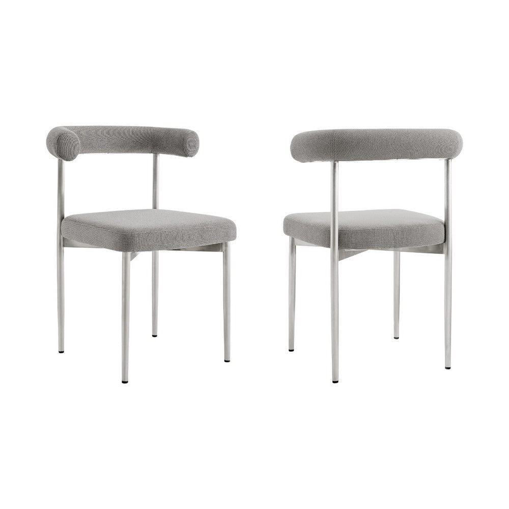 Shany Dining Chair Set of 2 | Brushed Steel Curved Back | Gray Polyester