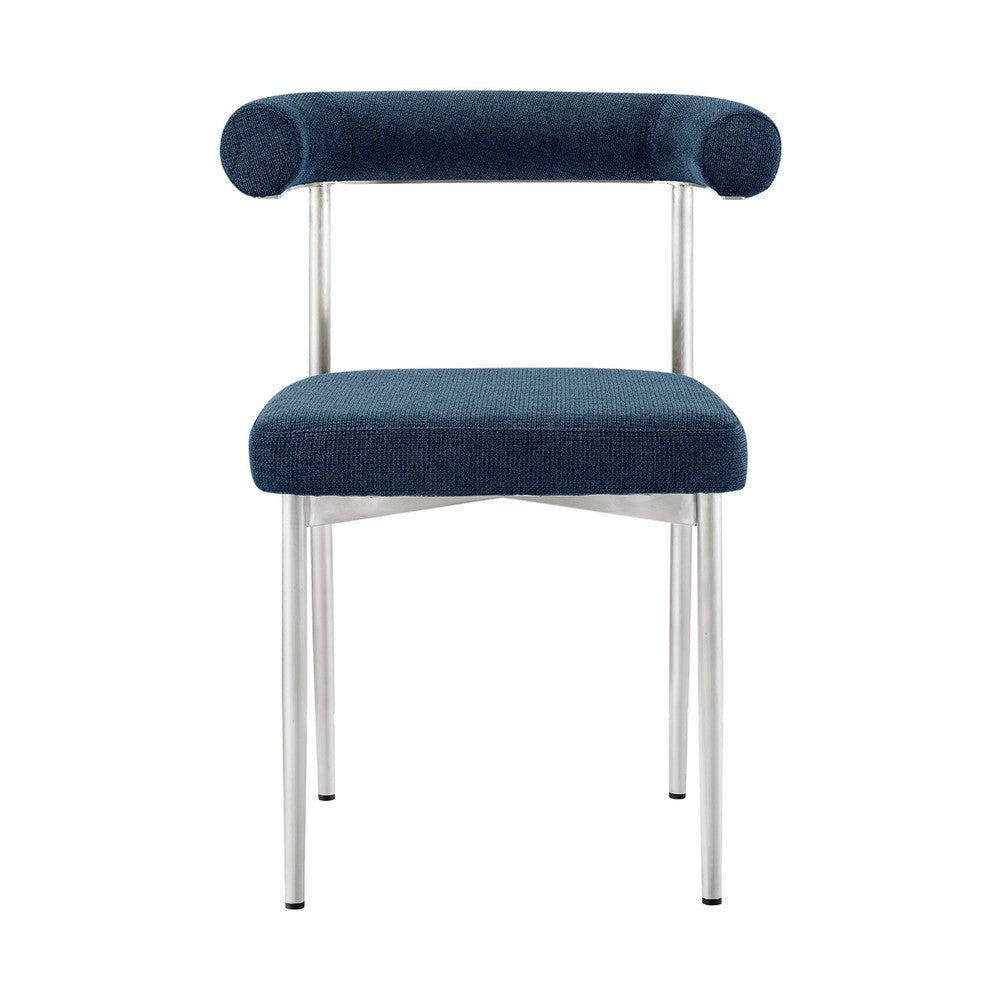 Shany Dining Chair Set of 2 | Curved Back Brushed Steel | Blue Polyester BM339081