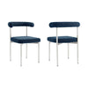 Shany Dining Chair Set of 2 | Curved Back Brushed Steel | Blue Polyester