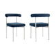 Shany Dining Chair Set of 2 | Curved Back Brushed Steel | Blue Polyester