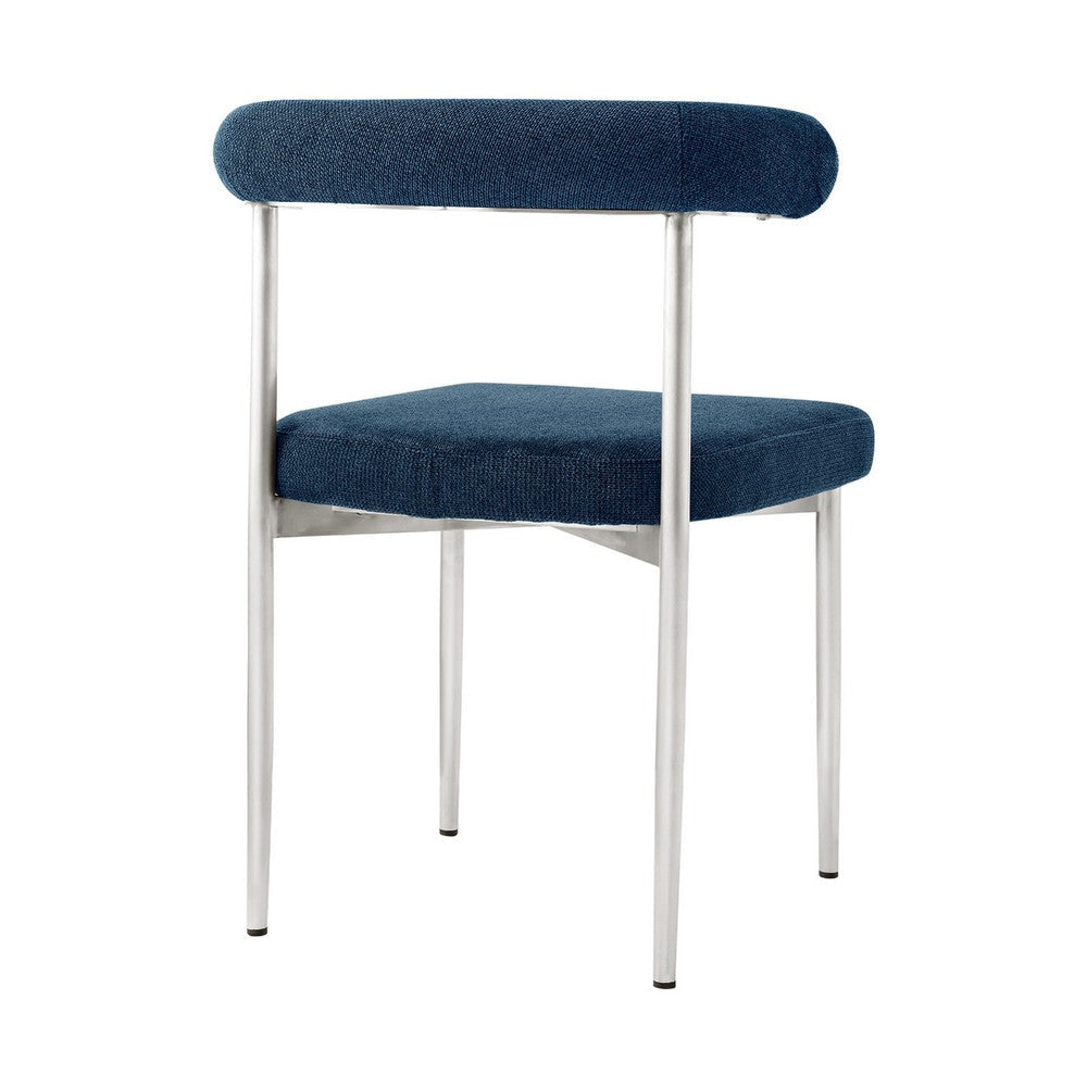 Shany Dining Chair Set of 2 | Curved Back Brushed Steel | Blue Polyester BM339081