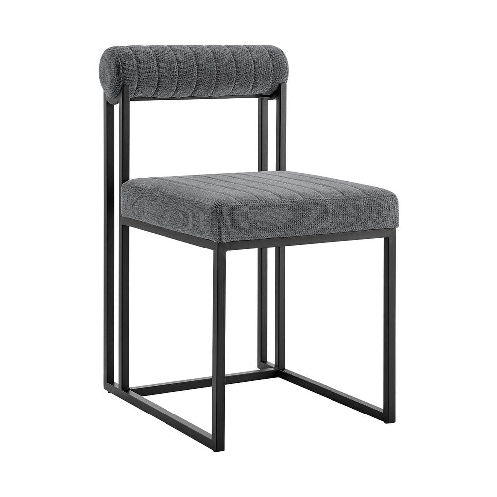 Tasie Dining Chair Set of 2 | Black Iron Gray Channel Tufted Polyester BM339082
