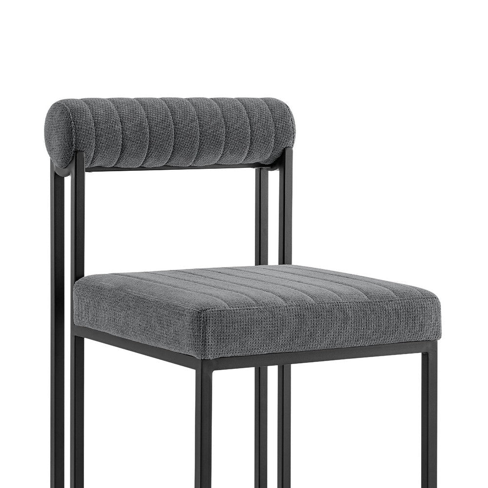 Tasie Dining Chair Set of 2 | Black Iron Gray Channel Tufted Polyester BM339082