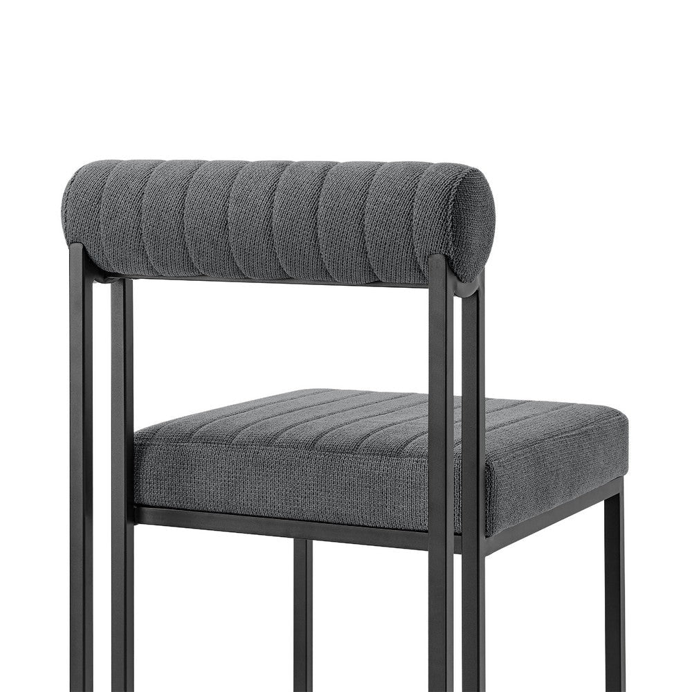 Tasie Dining Chair Set of 2 | Black Iron Gray Channel Tufted Polyester BM339082
