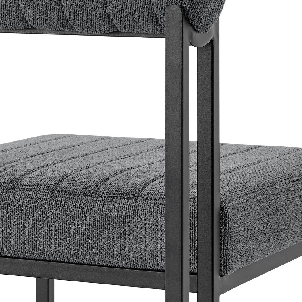 Tasie Dining Chair Set of 2 | Black Iron Gray Channel Tufted Polyester BM339082