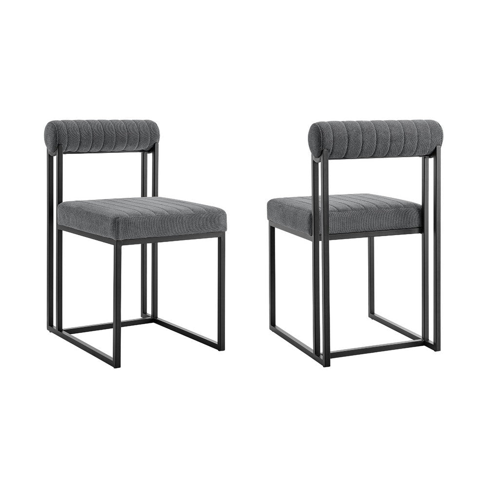 Tasie Dining Chair Set of 2 | Black Iron Gray Channel Tufted Polyester
