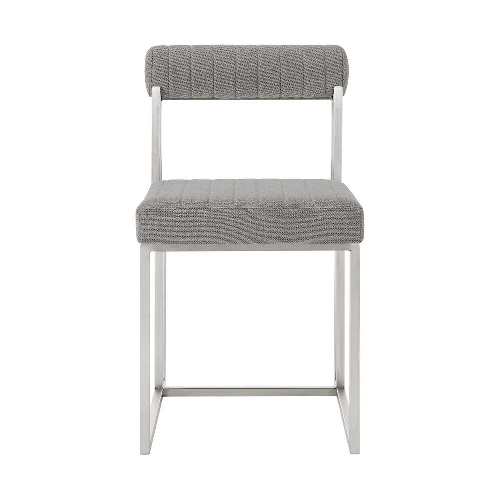 Tasie Dining Chair Set of 2 | Stainless Steel | Gray Tufted Polyester