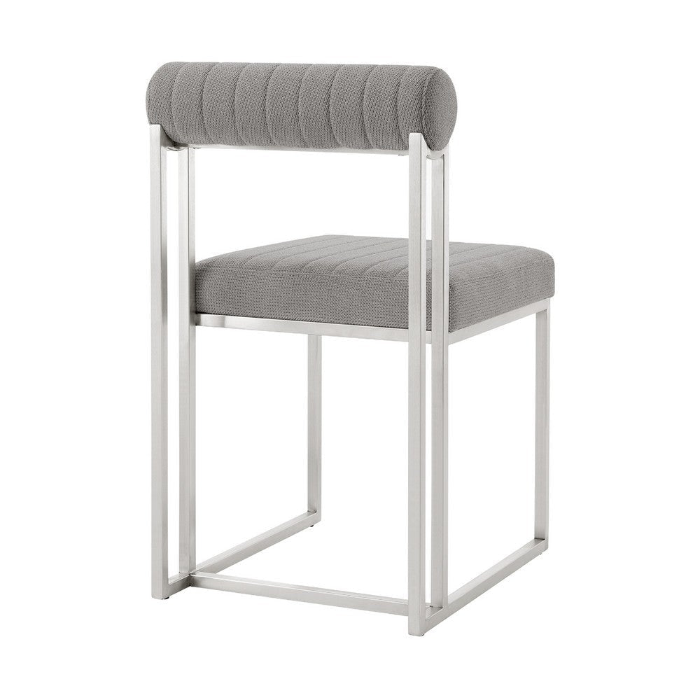 Tasie Dining Chair Set of 2 | Stainless Steel | Gray Tufted Polyester