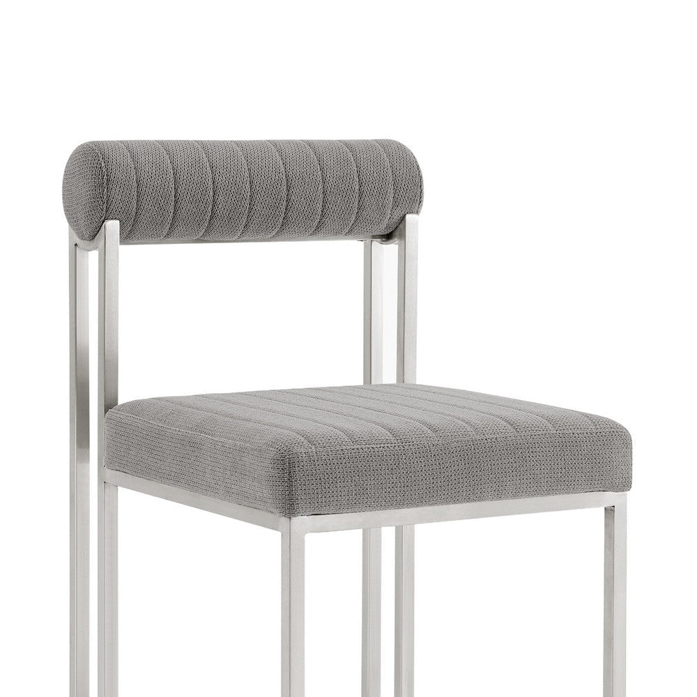 Tasie Dining Chair Set of 2 | Stainless Steel | Gray Tufted Polyester