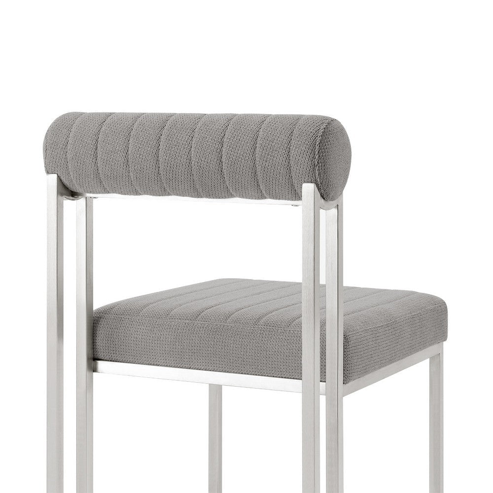 Tasie Dining Chair Set of 2 | Stainless Steel | Gray Tufted Polyester