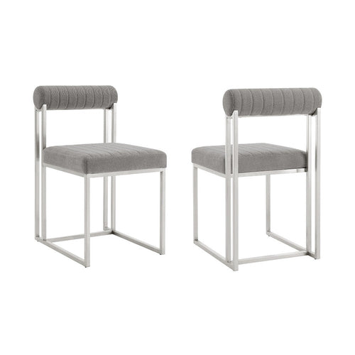 Tasie Dining Chair Set of 2 | Stainless Steel | Gray Tufted Polyester