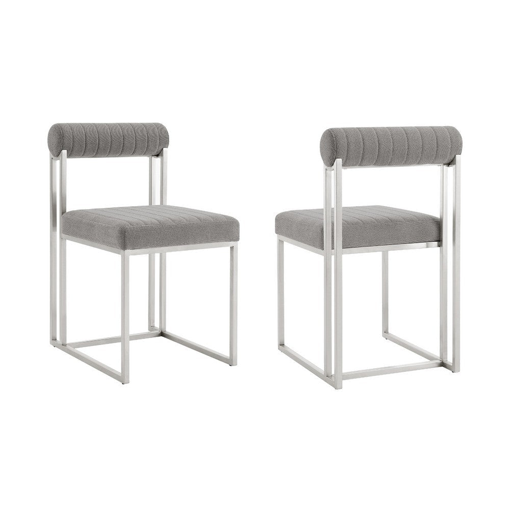 Tasie Dining Chair Set of 2 | Stainless Steel | Gray Tufted Polyester