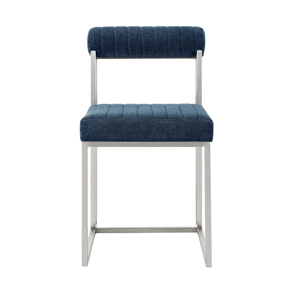 Tasie Dining Chair Set of 2 | Stainless Steel | Blue Tufted Polyester
