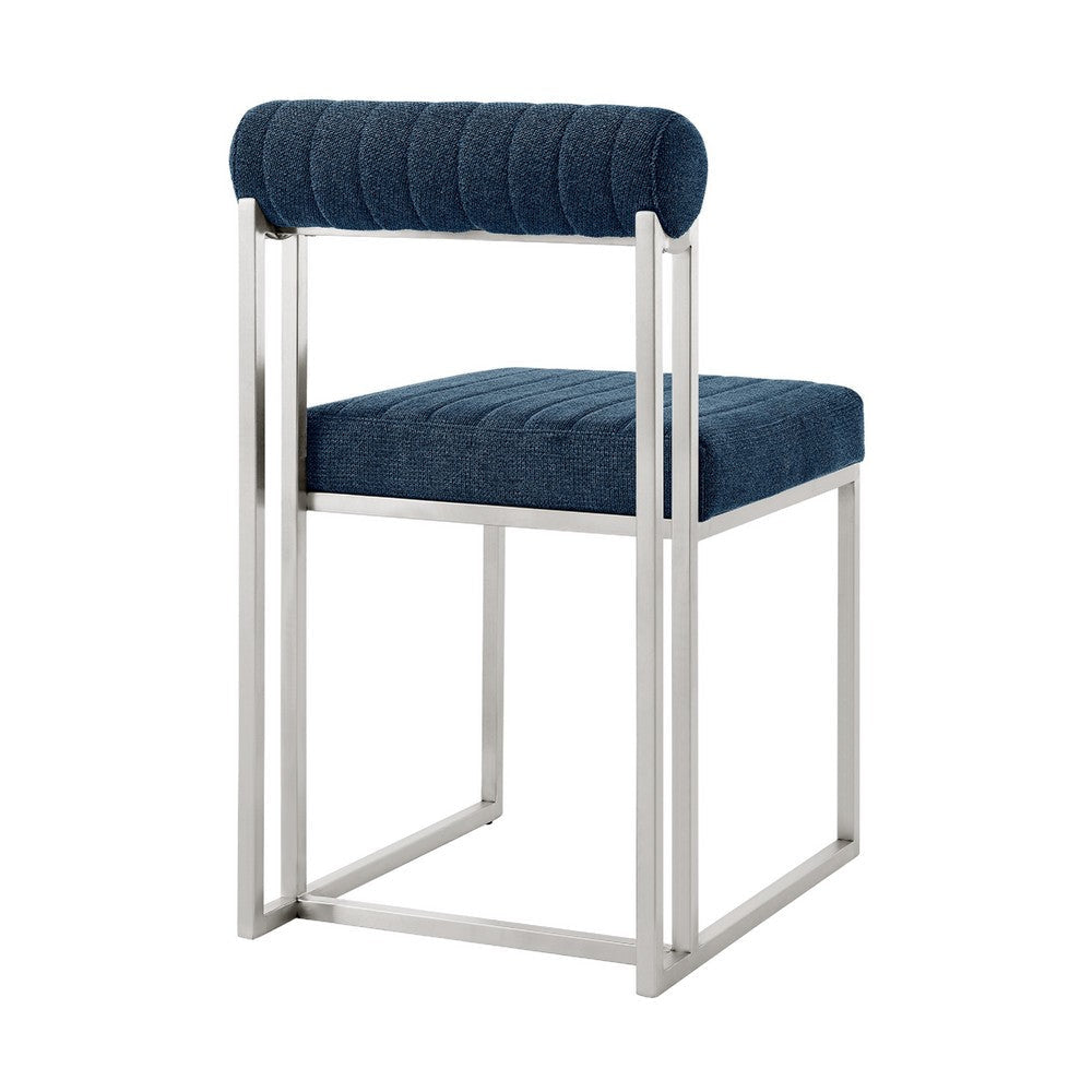 Tasie Dining Chair Set of 2 | Stainless Steel | Blue Tufted Polyester