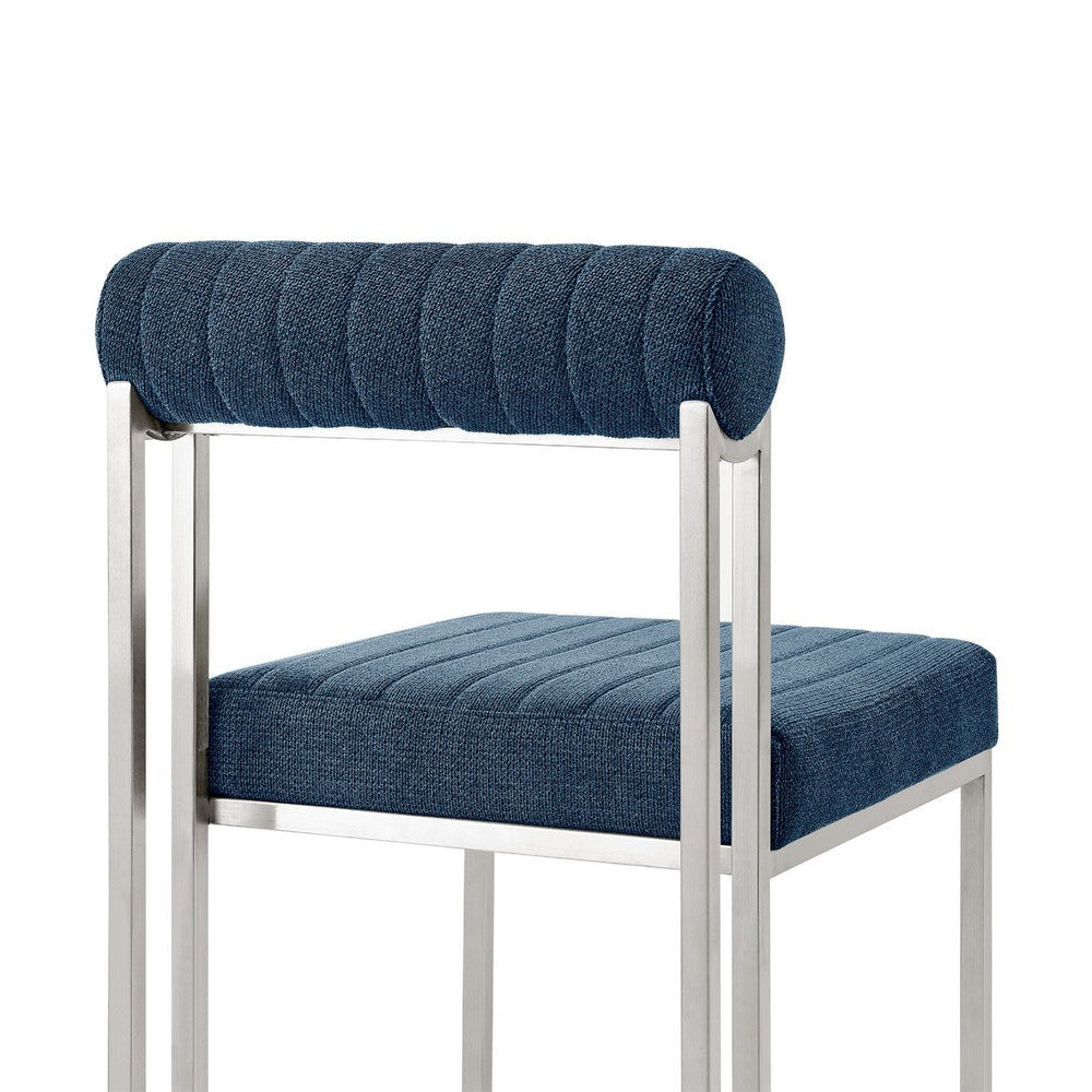 Tasie Dining Chair Set of 2 | Stainless Steel | Blue Tufted Polyester