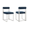 Tasie Dining Chair Set of 2 | Stainless Steel | Blue Tufted Polyester
