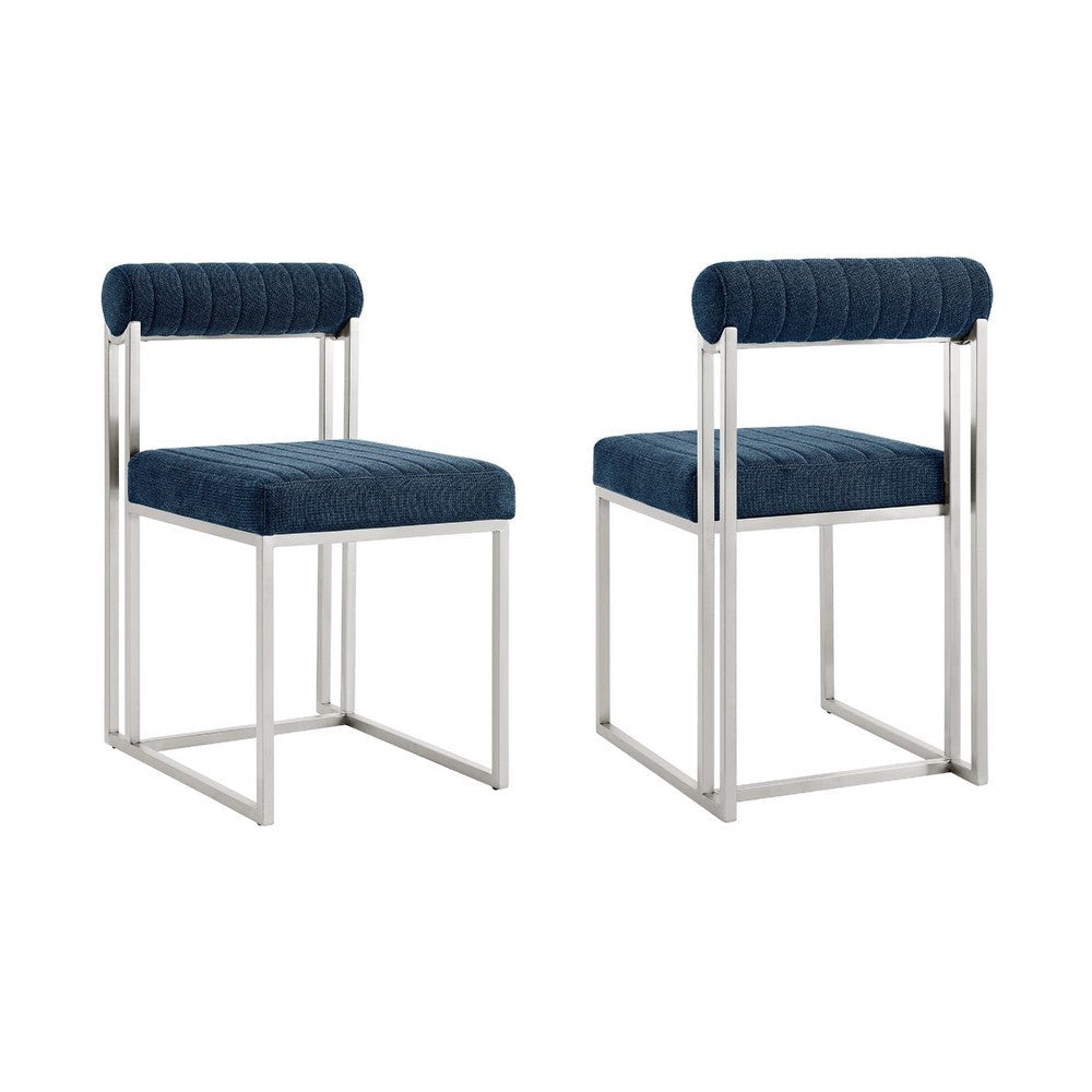 Tasie Dining Chair Set of 2 | Stainless Steel | Blue Tufted Polyester