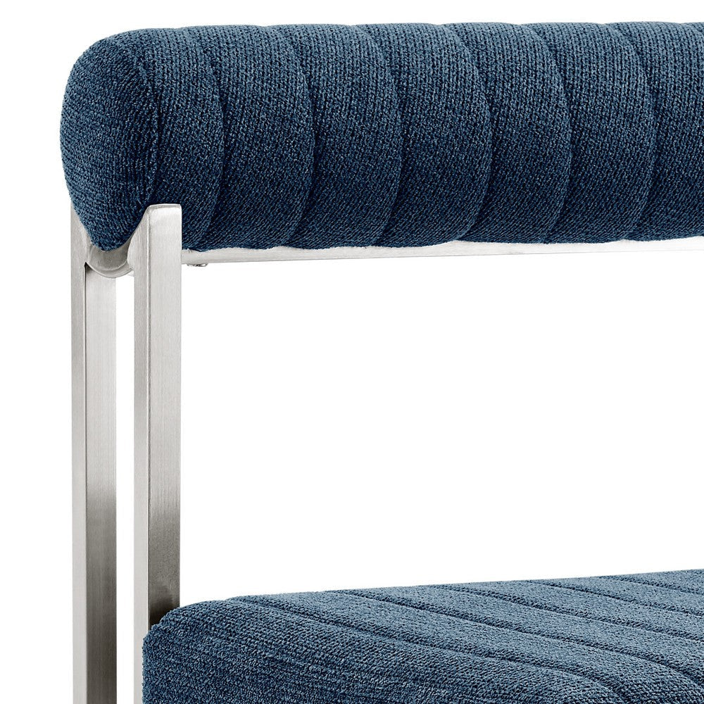 Tasie Dining Chair Set of 2 | Stainless Steel | Blue Tufted Polyester