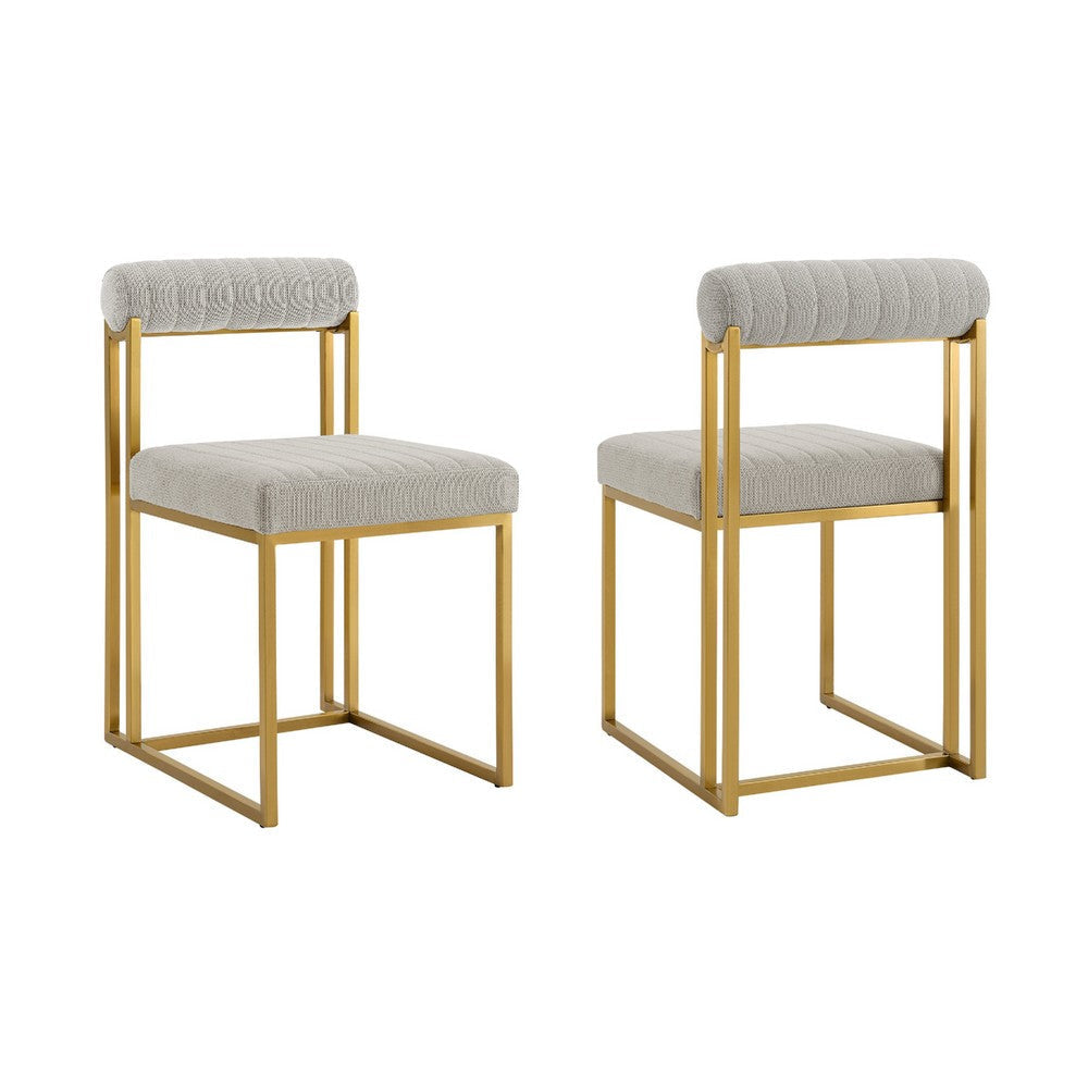 Tasie Dining Chair Set of 2 | Gold Brushed Steel | Taupe Polyester