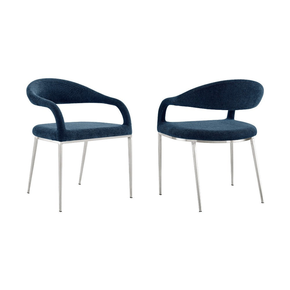 Morgie Dining Chair Set of 2 | Curve Back Integrated Arms | Navy Blue
