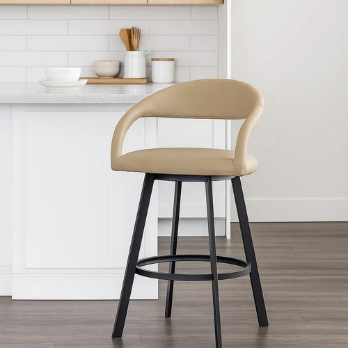 Monie Swivel Counter Stool Chair | Floating Back | Beige Faux Leather