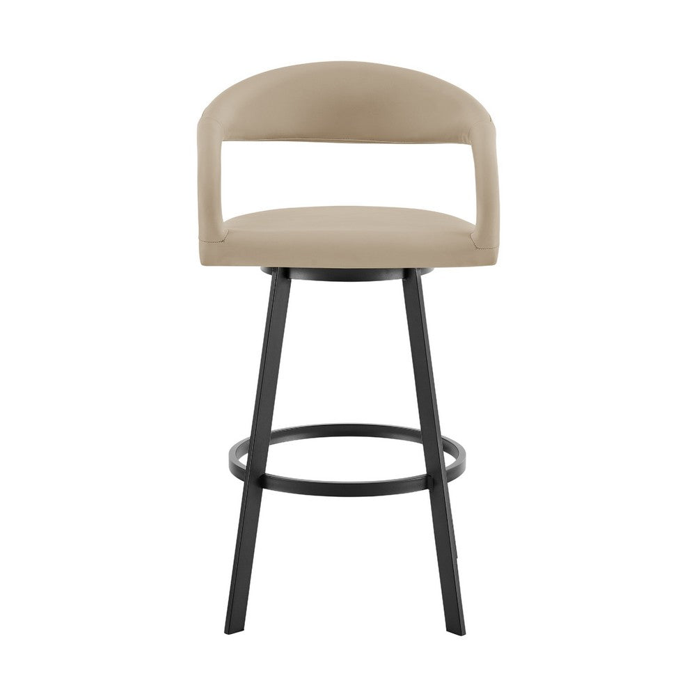 Monie Swivel Barstool Chair | Curved Floating Back | Beige Faux Leather