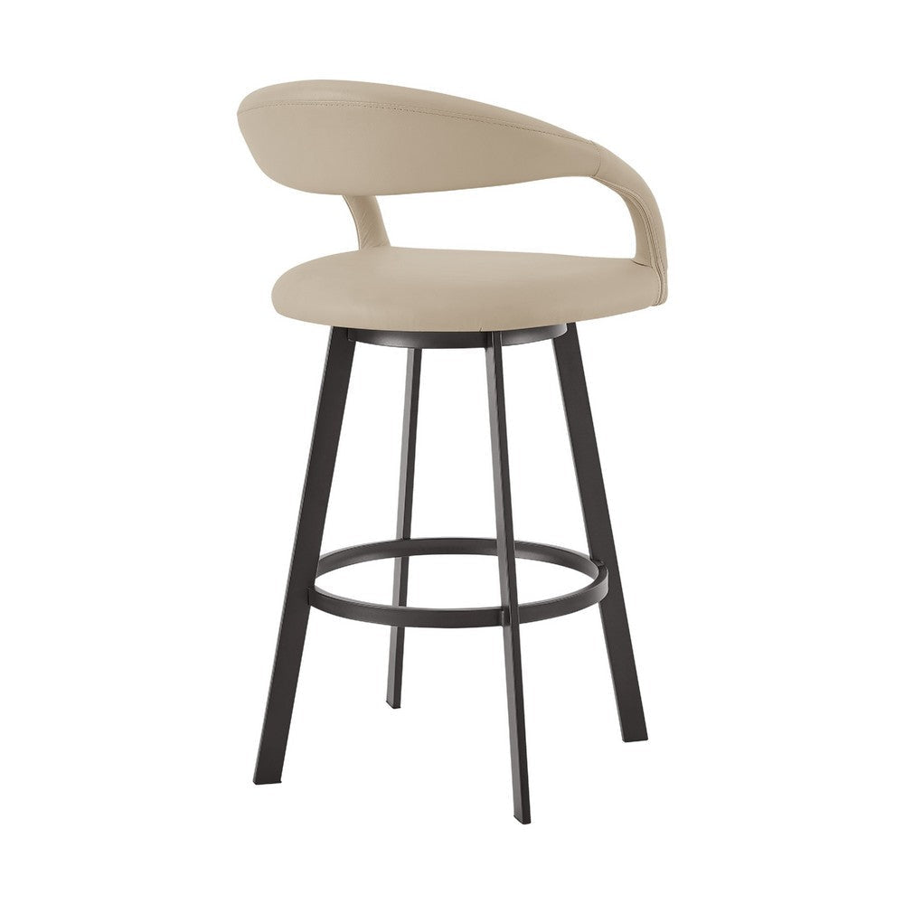 Monie Swivel Barstool Chair | Curved Floating Back | Beige Faux Leather