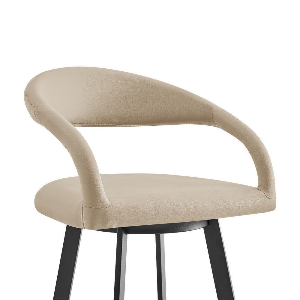 Monie Swivel Barstool Chair | Curved Floating Back | Beige Faux Leather