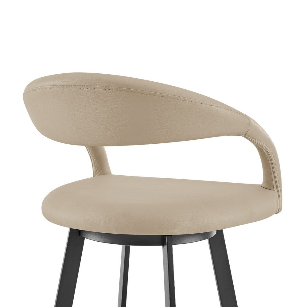 Monie Swivel Barstool Chair | Curved Floating Back | Beige Faux Leather