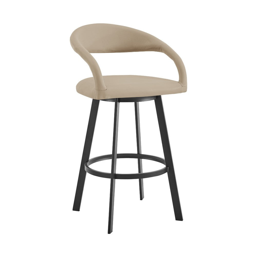 Monie Swivel Barstool Chair | Curved Floating Back | Beige Faux Leather